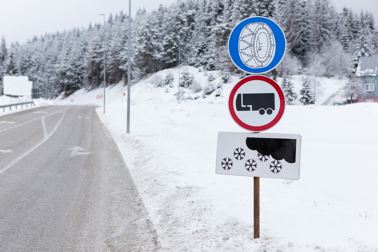 trucking with snow chains